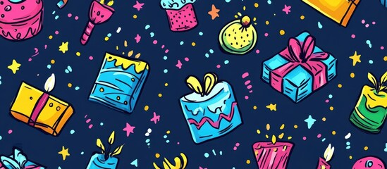 Colorful birthday doodle pattern background illustration
