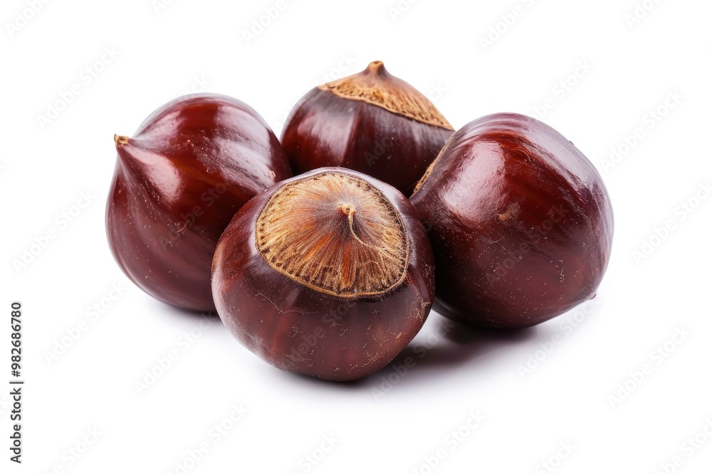 Poster a cluster of chestnuts arranged neatly on a white background, ready for use