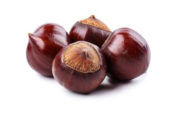 Obraz premium A cluster of chestnuts arranged neatly on a white background, ready for use
