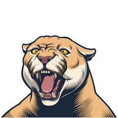 Head Illustration of an Angry Cougar