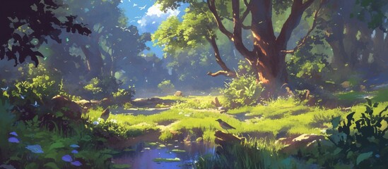 Illustration of a Rhizophoraceae forest in a national garden setting