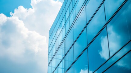 A fragment of a modern office building in the capital .glass buildings with cloudy blue sky background .modern office building