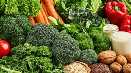 Fresh and vibrant assortment of healthy vegetables and nuts rich in nutrients, perfect for promoting a healthy lifestyle.