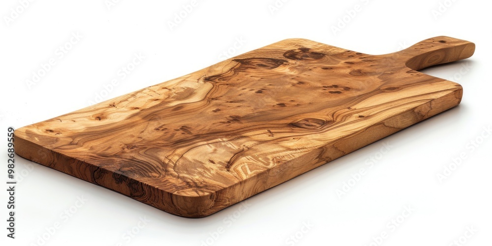 Poster a wooden cutting board placed on a clean and simple white surface, ready for use