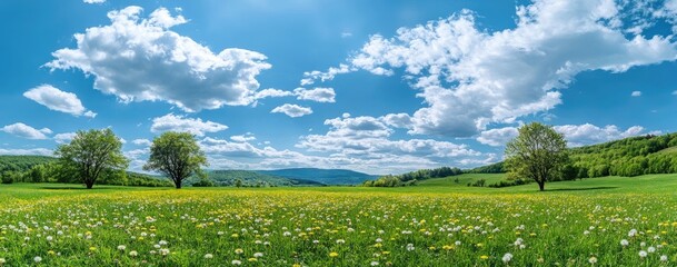 Stunning Summer Landscape with Green Field and Blue Sky