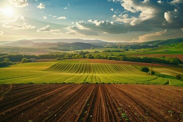 A view of a field with a clear blue sky in the background