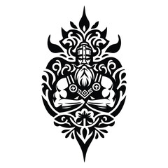 Obraz premium viking male with folk art decoration in black and white illustrations, cutout graphic