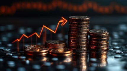 Business Success Concept with Upward Arrow and Coins Representing Growth Strategy