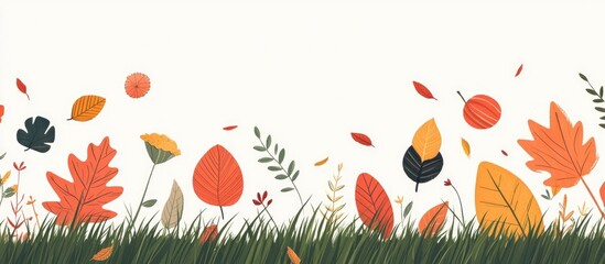 Naklejka premium Autumn Background With Various Colored Fallen Leaves On Grass