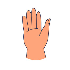 Simple Abhaya Mudra protection hand gesture hasta sanskrit word for hand in cartoon doodle style isolated on white background