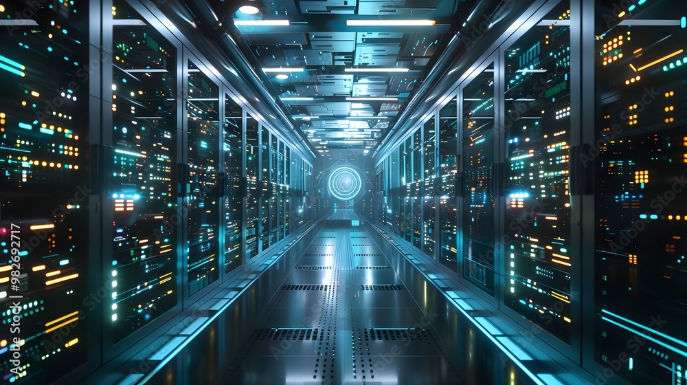 Poster a robust, futuristic infrastructure with multiple backup systems and redundancy layers, illustrated 