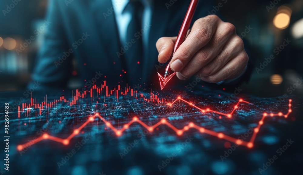 Sticker Businessman drawing an upward arrow on a graph, signifying financial success and growth.