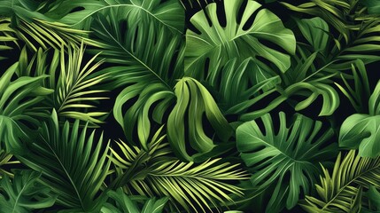 Fototapeta premium Tropical leaves seamless pattern