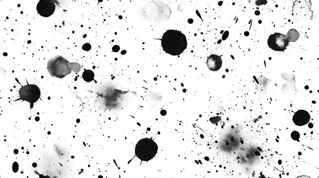Seamless pattern featuring watercolor blots and abstract paint splashes Hand drawn repeated design with a black and white geometric texture
