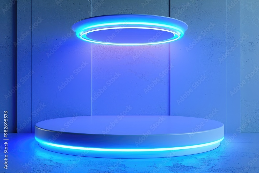 Poster a white platform with a blue light in the middle, suitable for various settings and themes