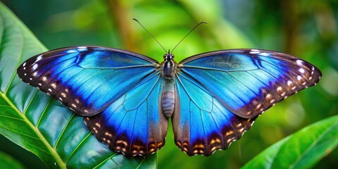 Vibrant blue morpho butterfly with iridescent wings, butterfly, blue, morpho, beautiful, vibrant, iridescent, wings, insect