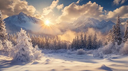 Obraz premium winter landscape mountains snow forest
