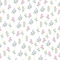 coquette seamless flowers pattern. Delicate petals and vibrant blossoms create an artistic and vintage botanical illustration. Perfect for wallpaper, fabric, wrapping paper and more.