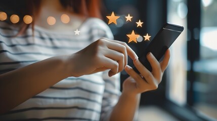 Customer Choosing 5-Star Rating: Survey Review Highlighting Satisfaction and Feedback