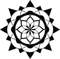 Intricate Black and White Mandala Design with Geometric Symmetry