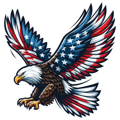 Patriotic bald eagle with American flag wings, vector illustration, symbol of freedom, Independence Day
