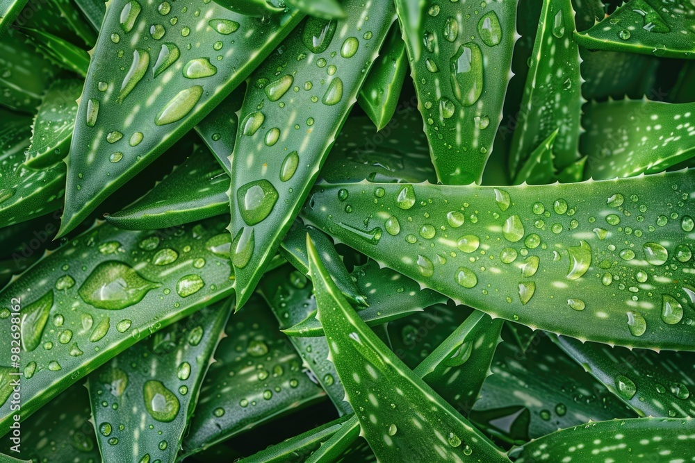 Sticker A close-up view of a plant with water droplets glistening on its leaves