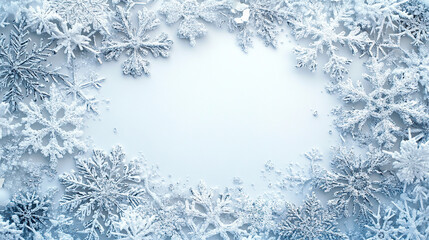 Sparkling Snowflakes Border on White Background