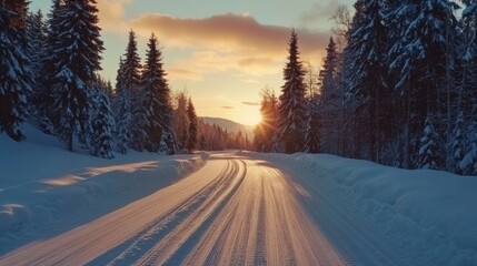 Naklejka premium winter landscape mountains snow forest