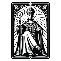 Fototapeta premium bishop with tarot card in black and white illustrations, cutout graphic