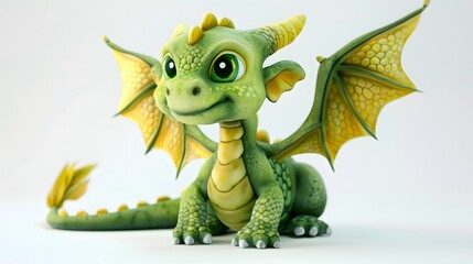 Obraz premium Adorable 3D Render of a Cute Dragon with Wings: Fantasy Creature Design