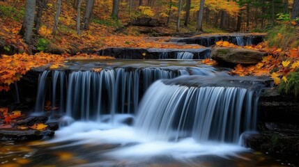 waterfall in autumn forest