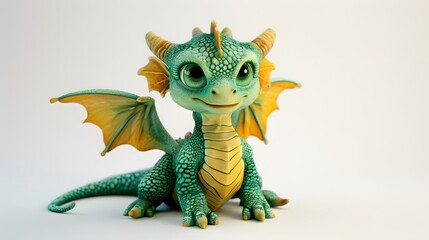 Obraz premium Adorable 3D Render of a Cute Dragon with Wings: Fantasy Creature Design