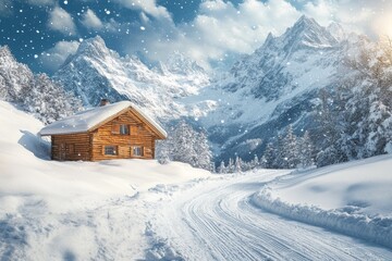 Naklejka premium winter landscape mountains snow forest