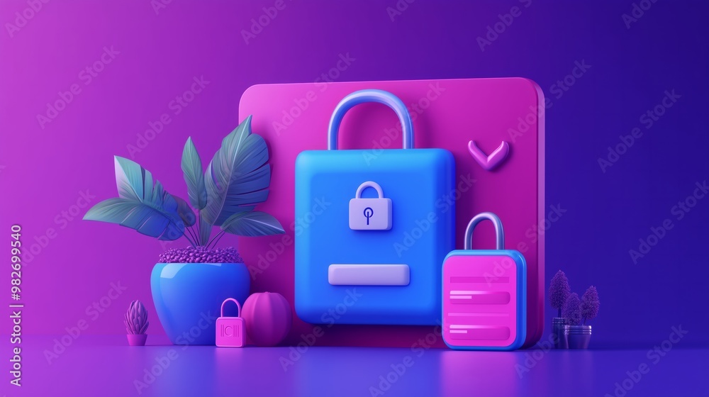 Poster login and password concept 3d illustration. icon composition with site interface with secure login f