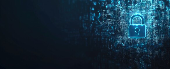 Digital Security: A Glowing Lock on a Wall of Code