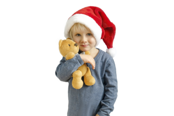 child kid boy in christmas red santa claus cap,celebrating New Year. Merry Christmas, Happy Holidays