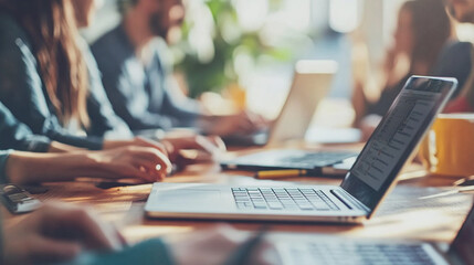  a strategic meeting with shared workstations, laptops, and advanced tech