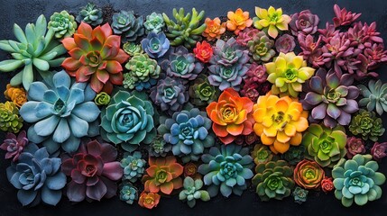 A vibrant assortment of colorful succulents arranged artistically.