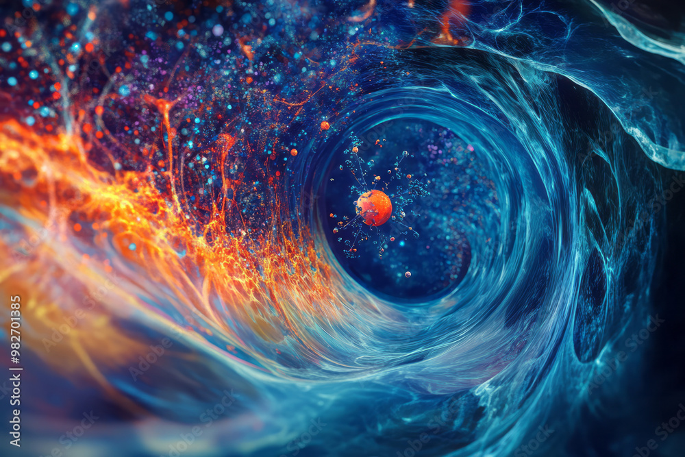 Poster an artistic representation of a quantum tunneling effect,