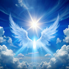 angel wings in the sky with bright sun