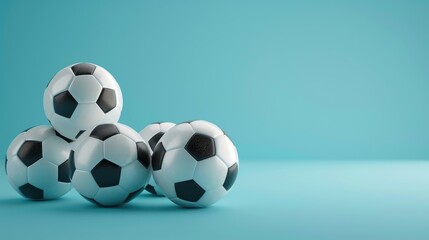 Soccer balls ona blue background. 3d render with copy space