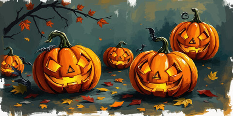 Fototapeta premium Happy Halloween theme vector illustration.