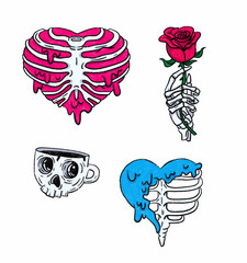 Set of hand drawn stickers scary Halloween