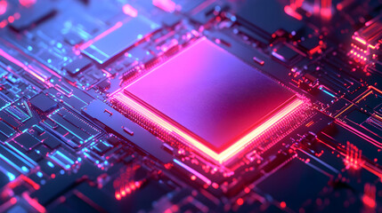 Obraz premium Single microchip with glowing lines.
