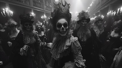 Obraz premium Halloween ball - black and white - spooky - scary - vintage - retro - period - dance - ghoul 