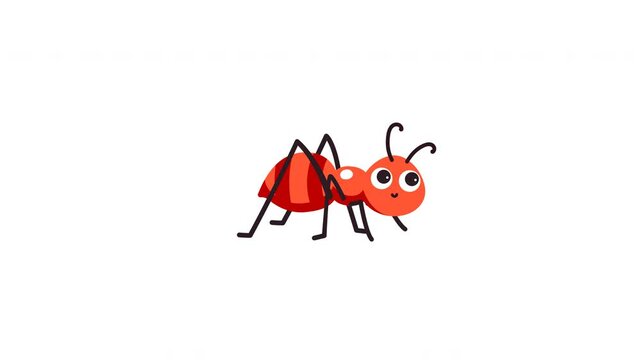 Cute Cartoon Red Ant Illustration with Anatomically Accurate Features in Minimalist Style