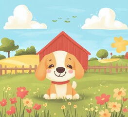 Naklejka premium Happy Puppy in Field.