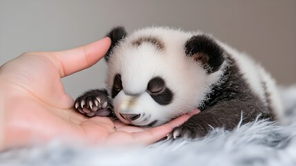 A small panda resting in a person's hands