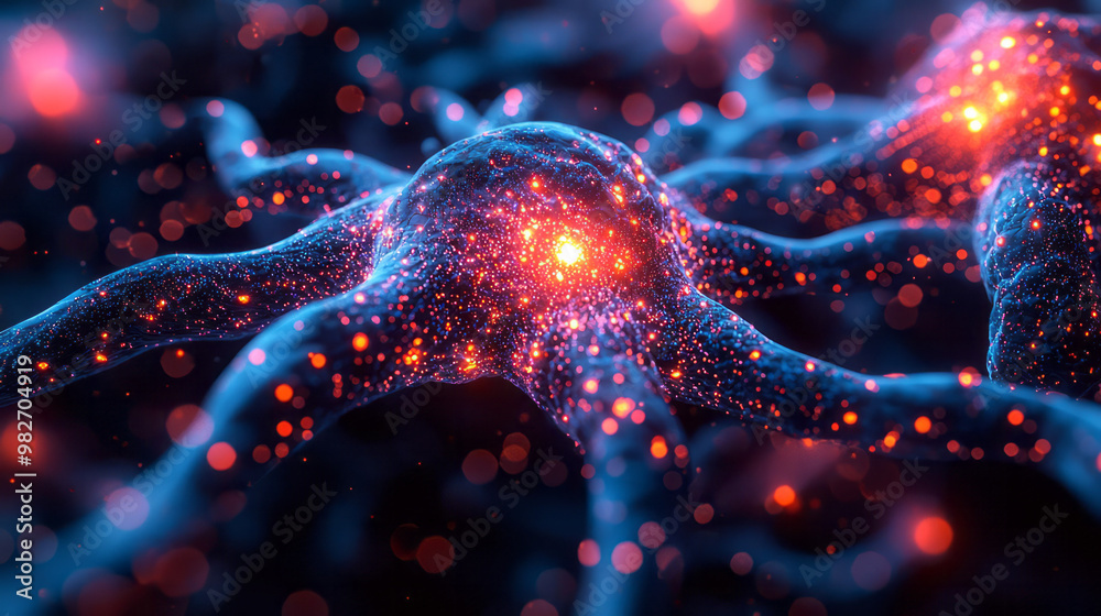 Wall mural a detailed visualization of a human brain with glowing neural connections, showing vibrant neural pa