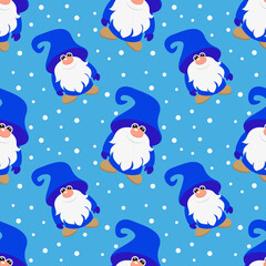 Vector illustration. Gnome Santa Claus cartoon seamless pattern.